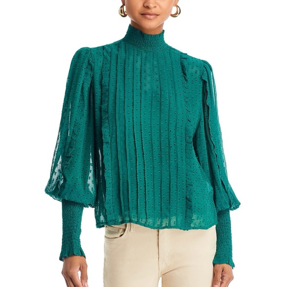 FARM Rio - Emerald Ruffle Long Sleeve Blouse. NWT. SIZE S. - Picture 1 of 11